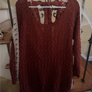A'Reve Burgundy Textured Long Sleeve Dress